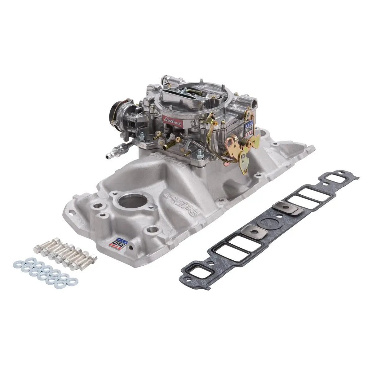 Edelbrock 2021 Single-Quad Manifold And Carb Kit For 1957-1986 Small-Block Chevy 1