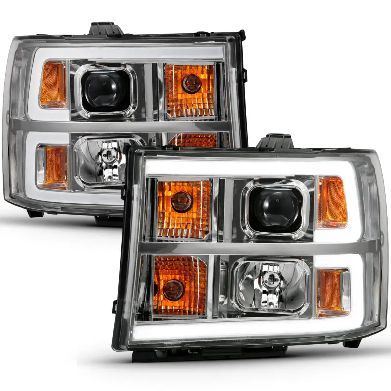Anzo 111483 Projector Headlight Plank Style Chrome W/ Clear Lens Amber For 2007-2013 Gmc Sierra 1500 2