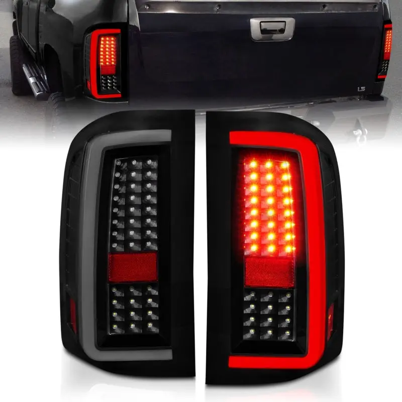 Anzo 2007-2013 Chevrolet Silverado1500/ 2500/ 3500 Led Tail Lights W/ Light Bar Black Housing Smoke 1