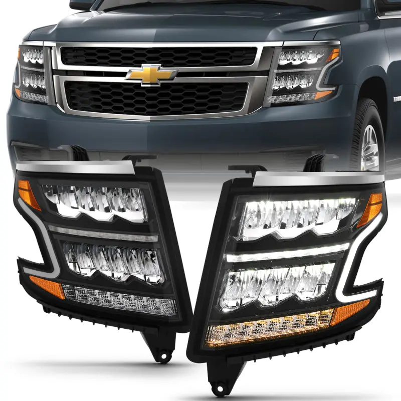 Anzo 111478 Led Light Bar Style Headlights Black W/Sequential W/Drl W/Amber For 2015-2020 Chevy Tahoe / Suburban 1