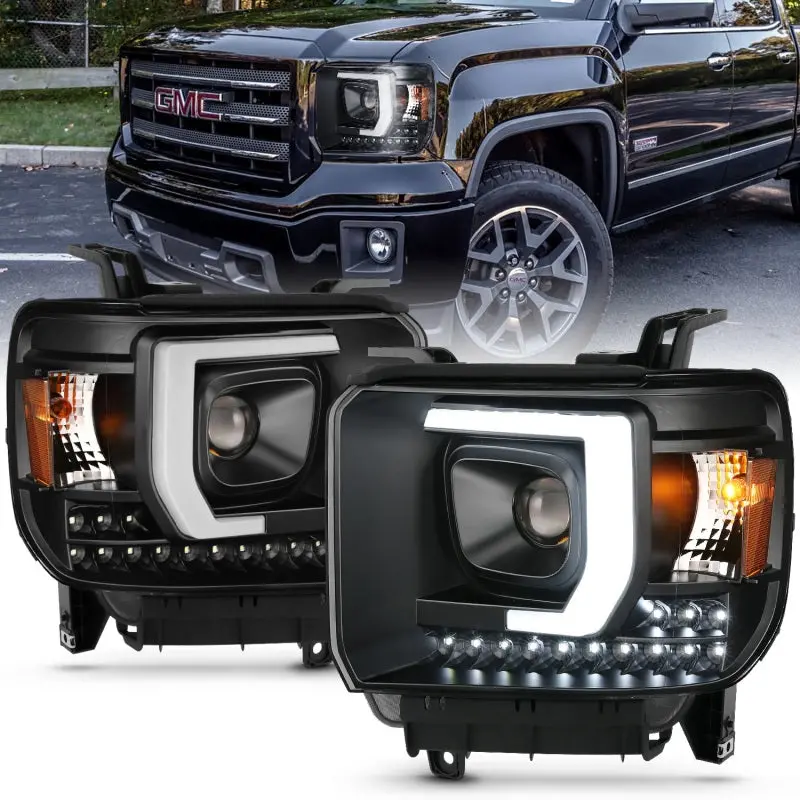 Anzo 111450 Projector Plank Style Headlight Black W/ Drl For 2014-2015 Gmc Sierra 1500Hd 1