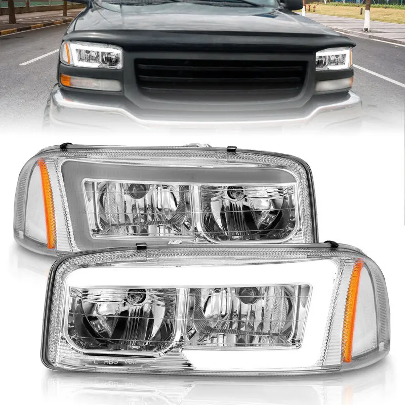 Anzo 99-17 Gmc Sierra/Denali Headlights Chrome Amber (W/C Light Bars) 1