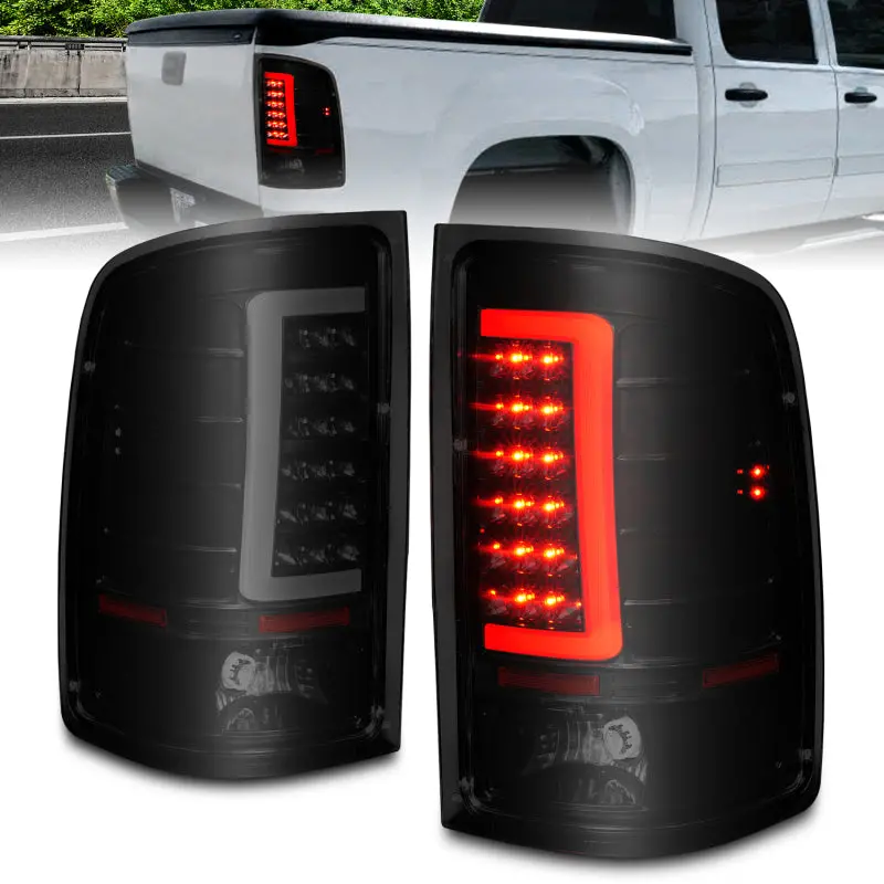 Anzo 2007-2013 Gmc Sierra Led Tail Lights W/ Light Bar Black Housing Smoke Lens 1