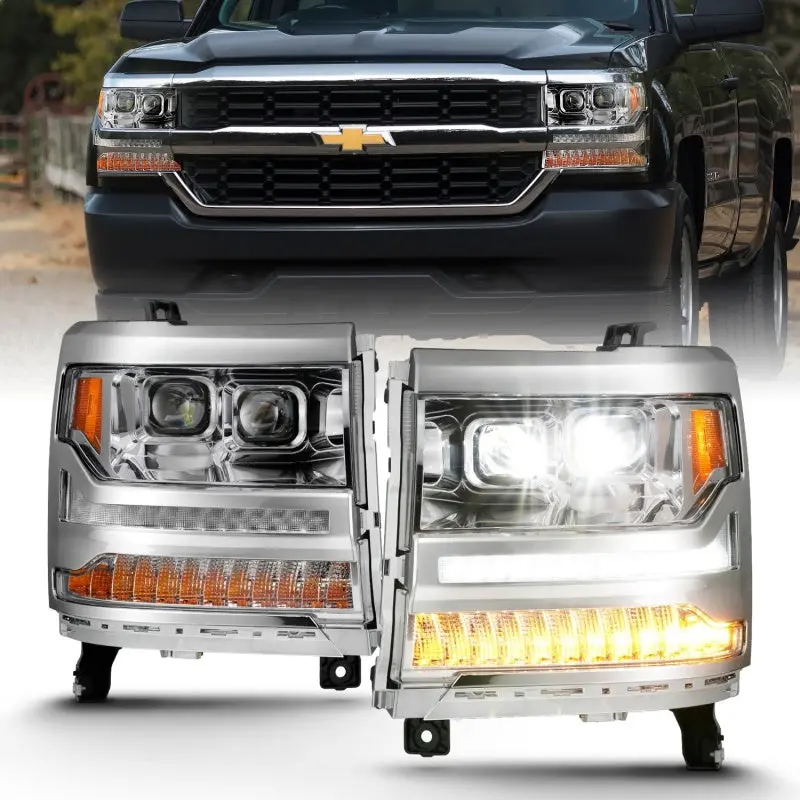 Anzo 111421 Led Projector Headlights W/Plank Style Switchback Chrome W/Amber For 2016-2018 Chevrolet Silverado 1500 1
