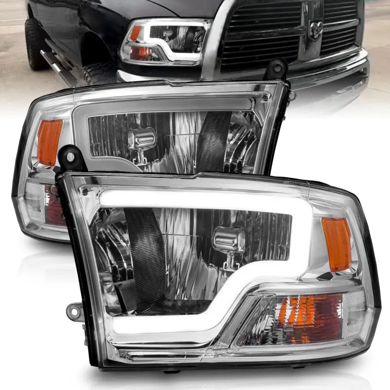 Anzo 2009-2018 Dodge Ram 1500/ 2500/ 3500 Crystal Headlights W/ Light Bar Chrome Housing 1