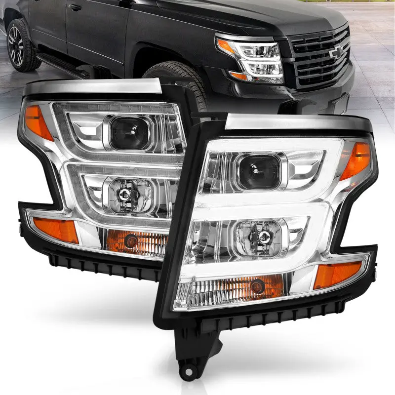 Anzo 111493 Projector Headlights Plank Style Chrome W/Drl For 2015-2020 Chevy Tahoe 1