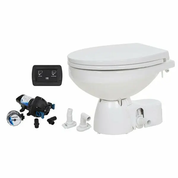 Quiet Flush E2 Raw Water Toilet Regular Bowl,  12V Soft Close Lid 1