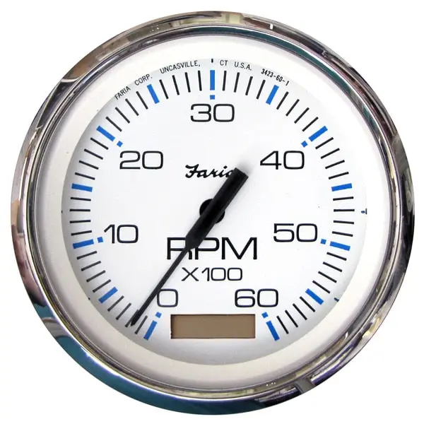 Chesapeake White Ss 4" Tachometer W/Hourmeter - 6, 000 Rpm (Gas - 1