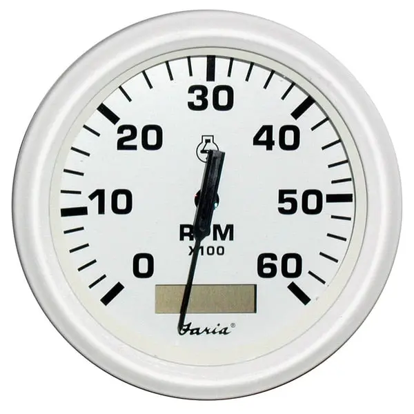 Dress White 4" Tachometer W/Hourmeter - 6, 000 Rpm (Gas - Inboard 1