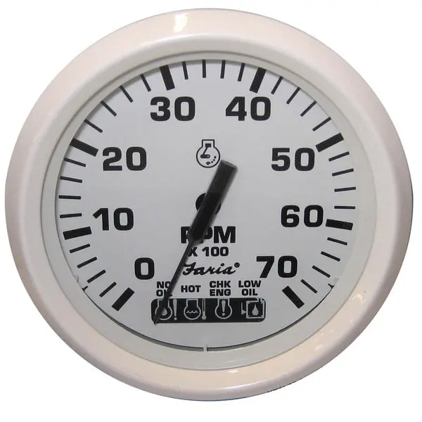 Dress White 4" Tachometer W/Systemcheck Indicator - 7, 000 Rpm (G 1