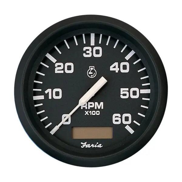 Euro Black 4" Tachometer W/Hourmeter - 6, 000 Rpm (Gas - Inboard) 1