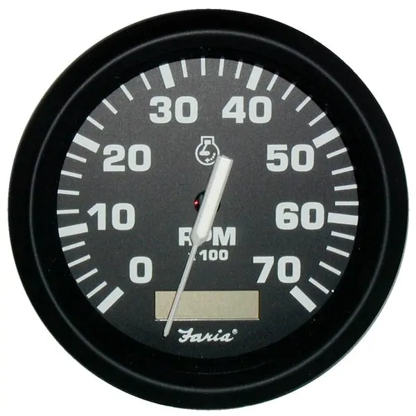 Euro Black 4" Tachometer W/Hourmeter - 7, 000 Rpm (Gas - Outboard 1