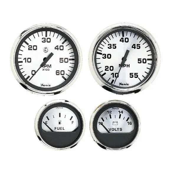 Spun Silver Box Set Of 4 Gauges F/Outboard Engines - Speedometer 1