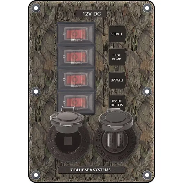 4324 Circuit Breaker Switch Panel 4 Postion - Camo W/12V Sock 1