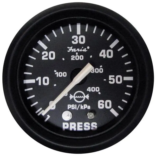 Faria Euro Black 2" Water Pressure Gauge (60 Psi) 1