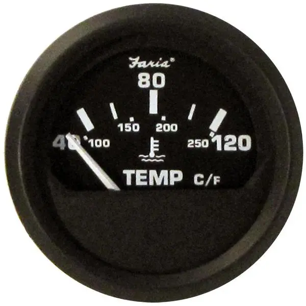 Faria Euro Black 2" Water Temperature Gauge - Metric (40 To 120&Deg; C 1
