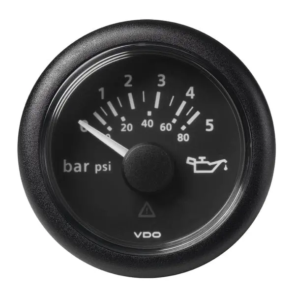 2-1/16" Oil Pressure Gauge 5 Bar/80 Psi-8-32V-Black Dial-Round Bezel 1