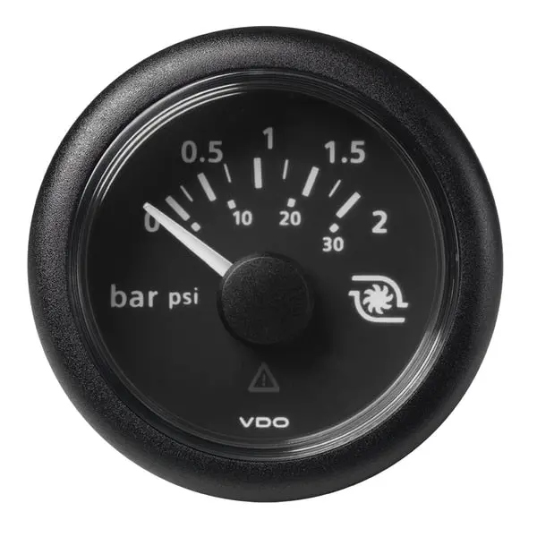 2-1/16" Boost Pressure Gauge 2 Bar/30 Psi-8-32V-Black Dial-Round Bezel 1