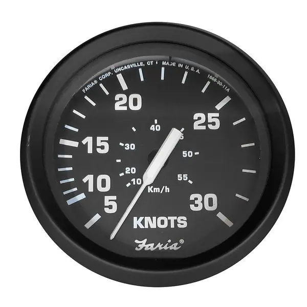 Faria Euro Black 4" Speedometer - 30 Knot (Pitot) 1