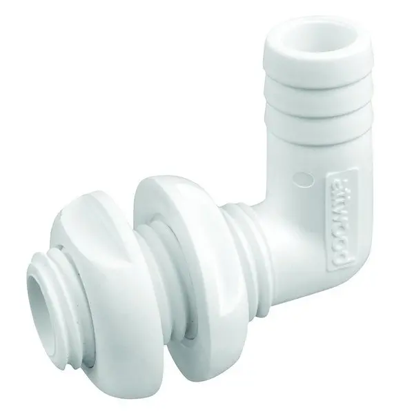 Attwood White Plastic 90 Degree Thru-Hull Connector - 3/4In Inner Diameter 1
