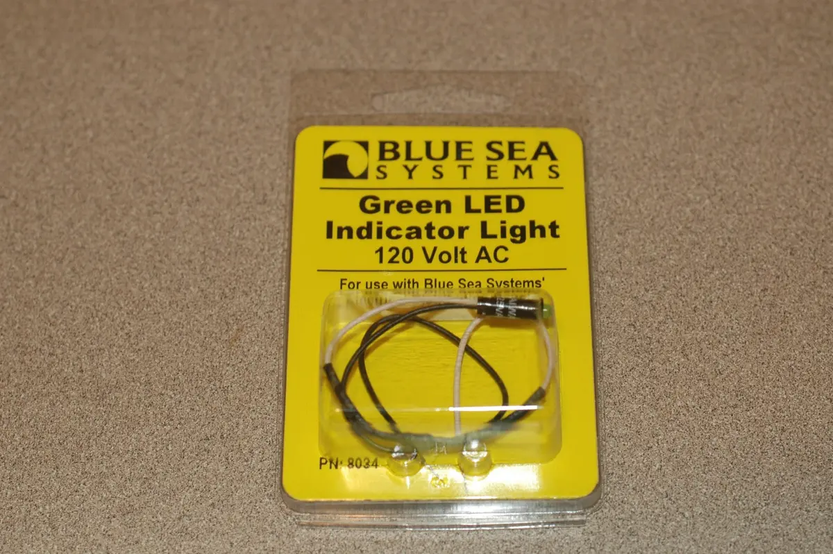 Blue Sea Systems 8034 Green Led Indicator 120 Volt Ac Light Fits 11/64" Hole 1