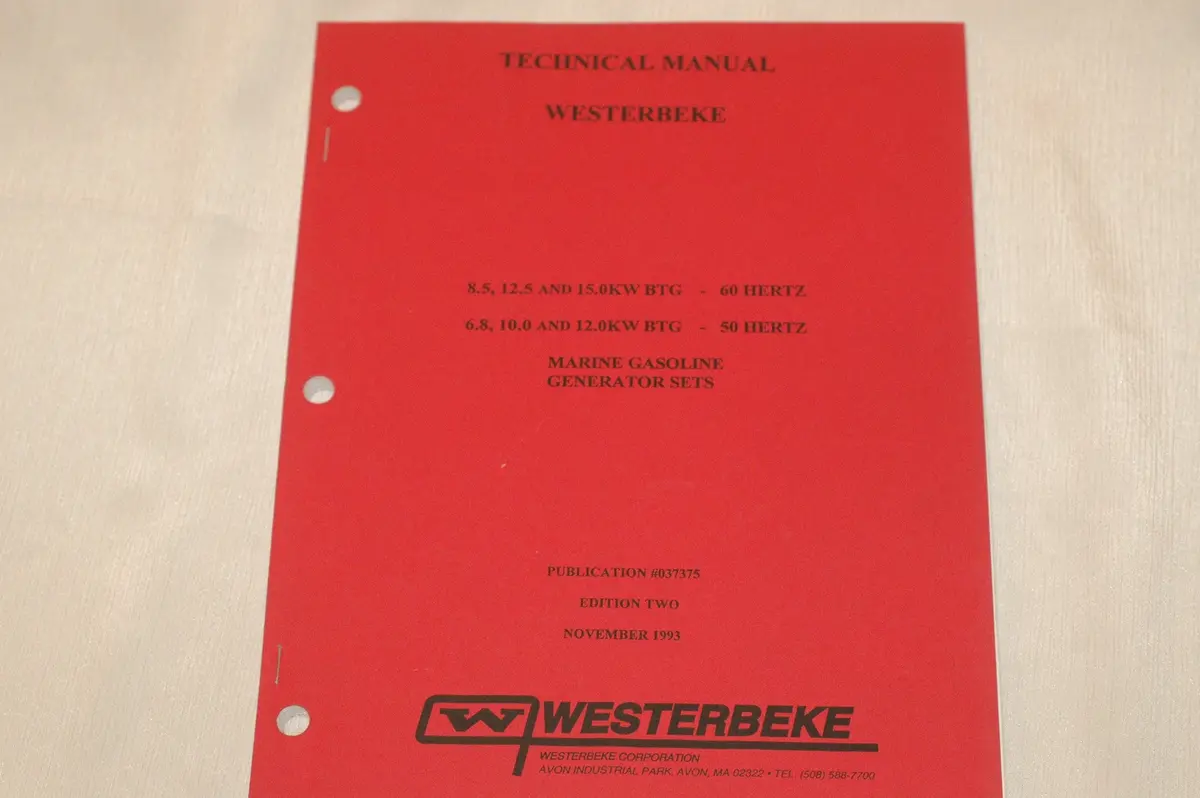 Westerbeke 037375 Technical Manual For 8.5, 12.5, 15 Kw Boat Gas Generators 1