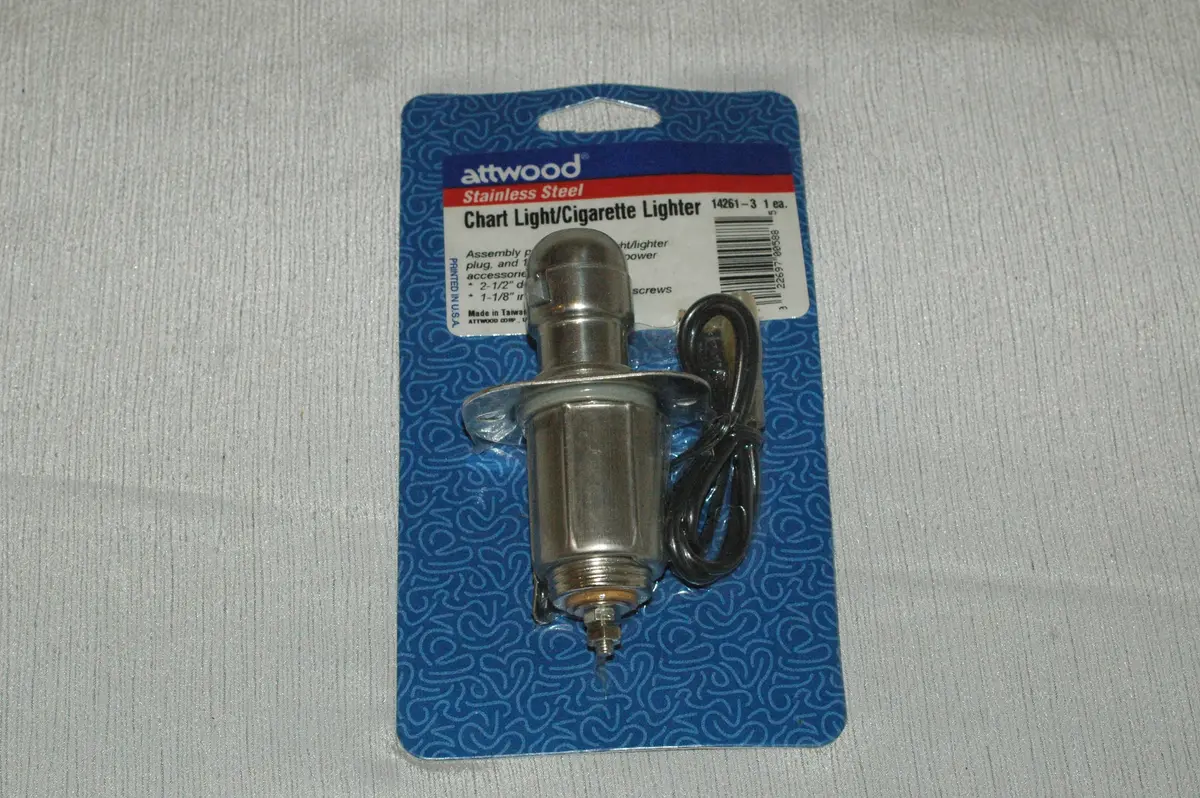 Attwood 14261-3 Stainless Steel Chart Light Cigarette Lighter Kit 1