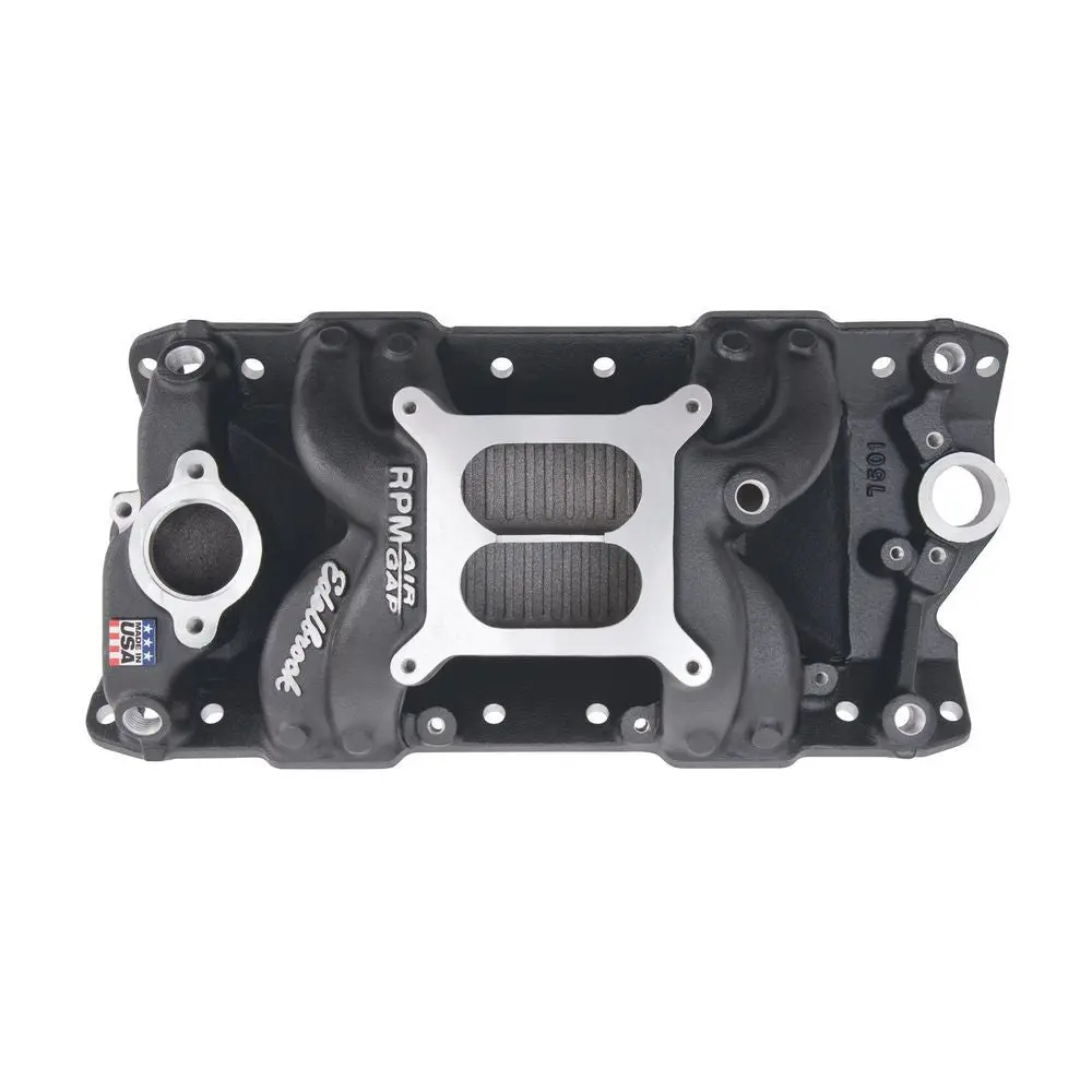 Edelbrock 75013 Performer Rpm Air Gap Manifold - Black Finish For Chevrolet Sbc 1