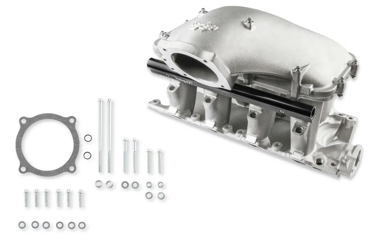Holley 300-310 351W Ford Hi-Ram Intake Manifold With 105Mm 1986-95 Ford 5.0 Throttle Body Flange Side Mount Top 1