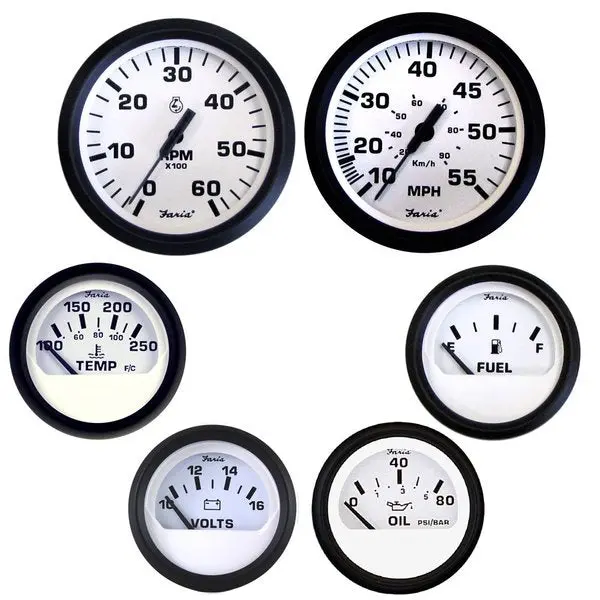 Euro White Box Set Inboard Speedo Tach Fuel Volts 1