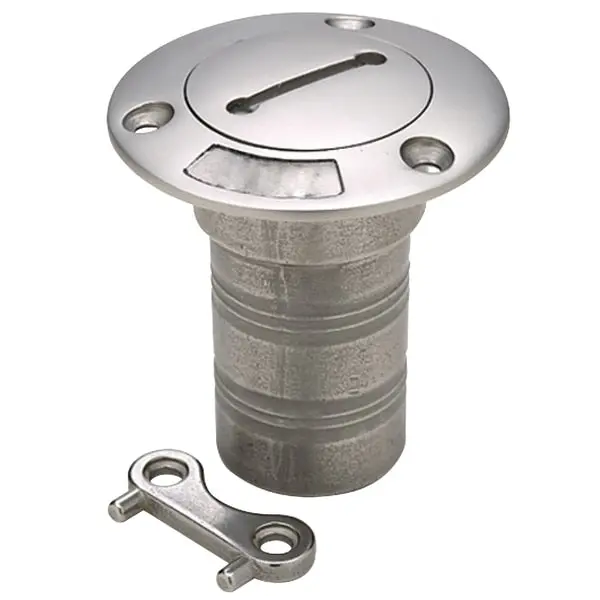 Stainless Steel Waste Deck Fill W/Cap (Chain Tether) For 1-1/2" Hose 1