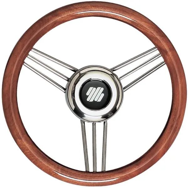 13.8" Non-Magnetic Stainless Steel Steering Wheel With Mahogany Grip 1