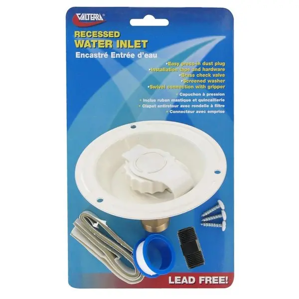 Water Inlet,  Metal Recessed Flange,  Col White,  Lead-Free,  Carded 1