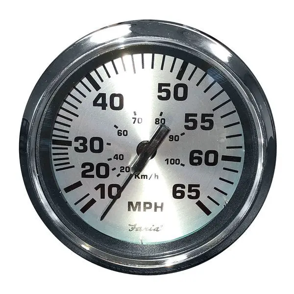 Faria 36010 Spun Speedometer Gauge 4" - Silver,  65 Mph 1
