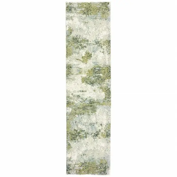 3 X 12 Ft. Blue & Sage Distressed Waves Indoor Runner Rug 1