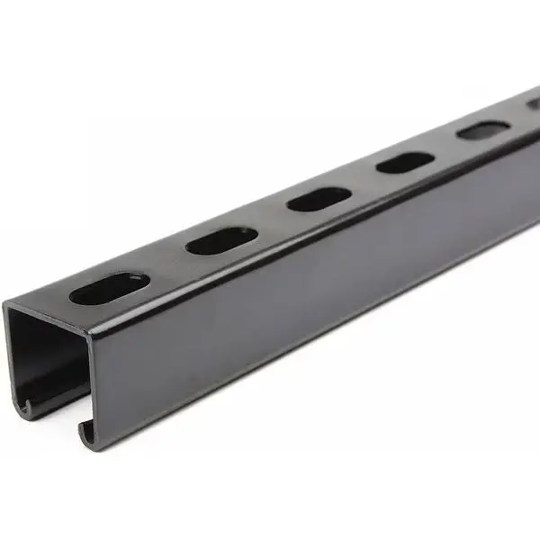 Single Channel Strut, Slotted, Steel, Painted, 9/16 In X 1-1/8 In Hole Size, Black 1