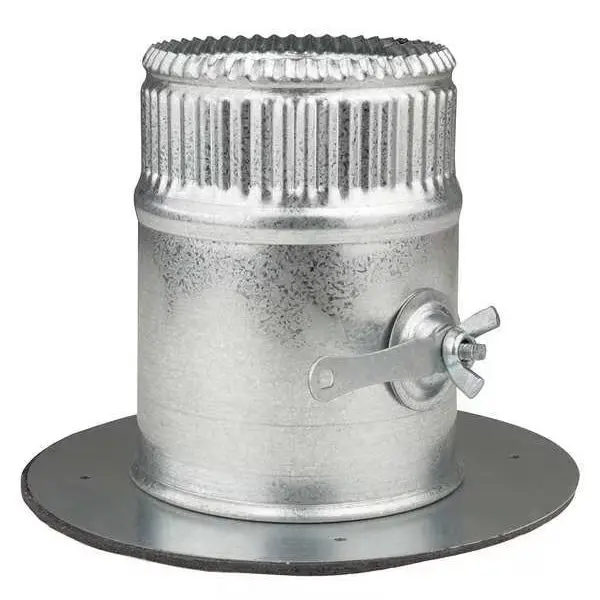 Collar W/Damper, 4 In Duct Dia, Galvanized Steel, 26 Ga, 6 In W X 1