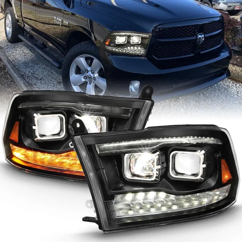Anzo 111464 Led Projector Plank Style Switchback H.L Halo Black Amber (Oe Style) For 2009-2018 Dodge Ram 1500 1