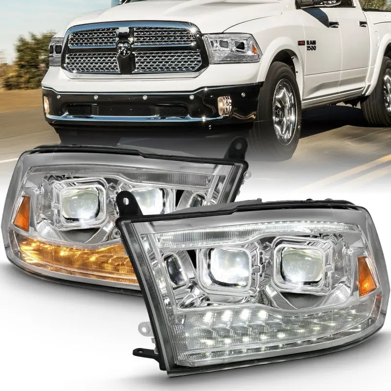 Anzo 111465 Led Projector Plank Style Switchback H.L Halo Chrome Amber (Oe Style) For 2009-2018 Dodge Ram 1500 1