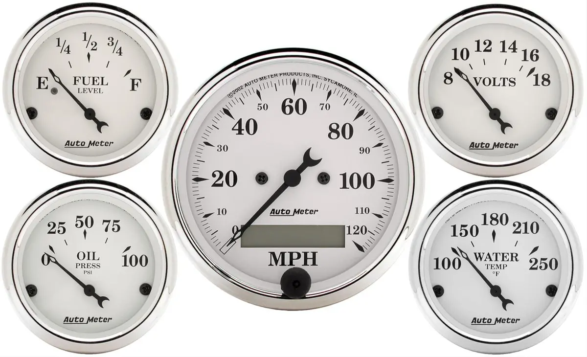 Autometer Old Tyme White Analog Gauge Kit — 5-Piece, Mechanical Or Electric (1602-M) 1