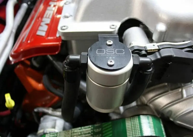 J&L 3060P-C Passenger Side Oil Separator 3.0 - Clear Anodized For 2015-2023 Dodge Hellcat/Demon 6.2L Hemi 1