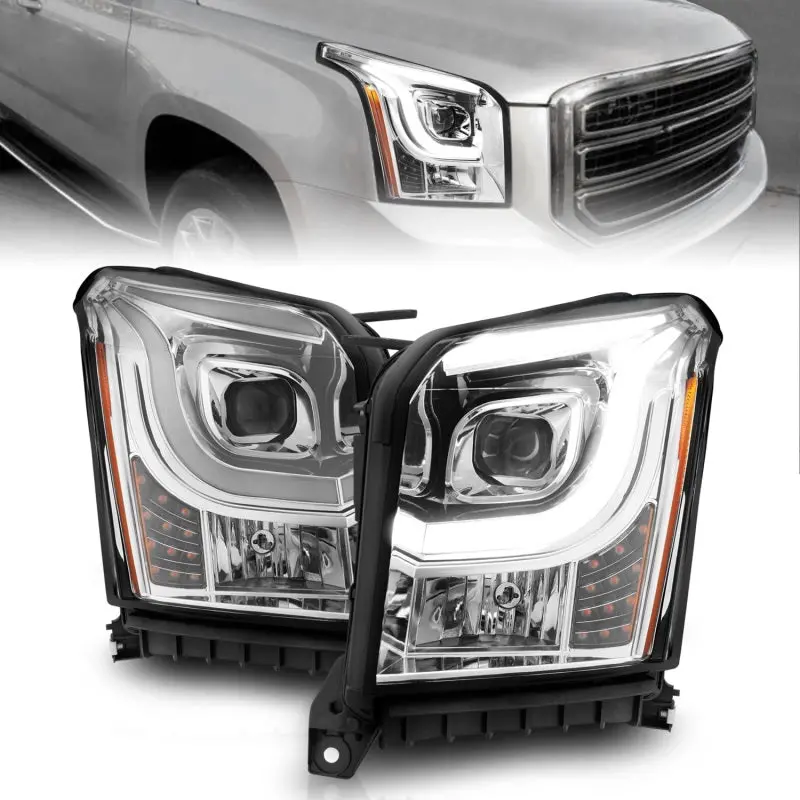 Anzo 2015-2017 Gmc Yukon Xl Projector Headlights W Lightbar - Chrome/Amber 1