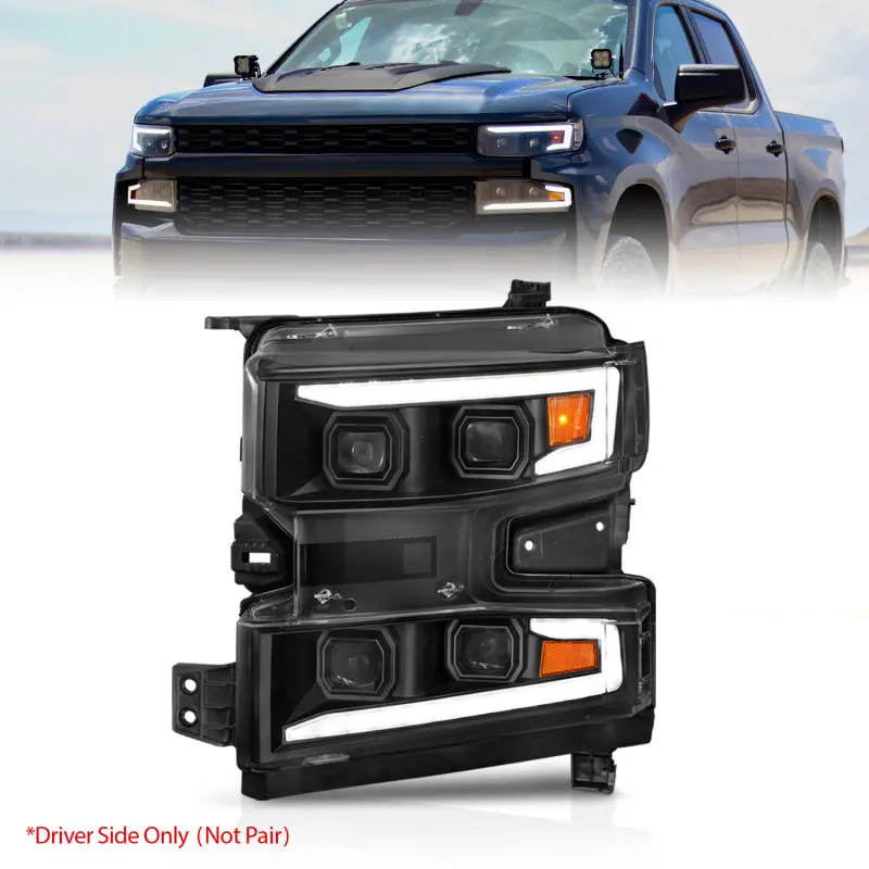 Anzo 19-22 Chevrolet Silverado 1500 Led Proj Hl W/Lgt Bar Swbk Seq. Blk W/In. Light - Driver Side On 2