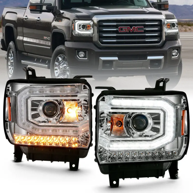 Anzo 111486 Projector Headlight Plank Style Chrome W/ Sequential Amber Signal For 2016-2019 Gmc Sierra 1500 1