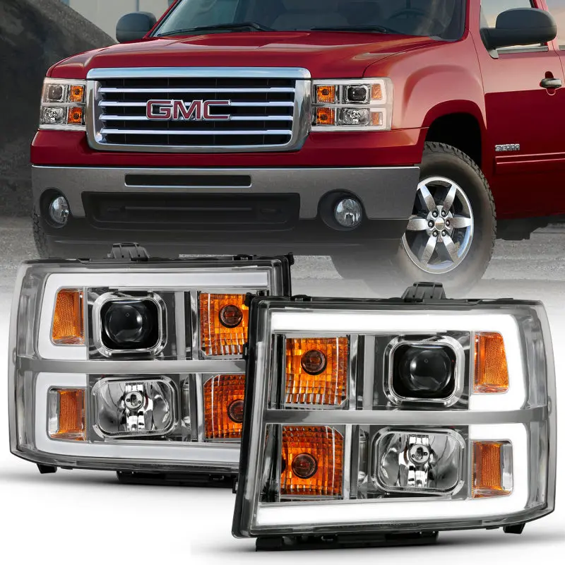 Anzo 111483 Projector Headlight Plank Style Chrome W/ Clear Lens Amber For 2007-2013 Gmc Sierra 1500 1