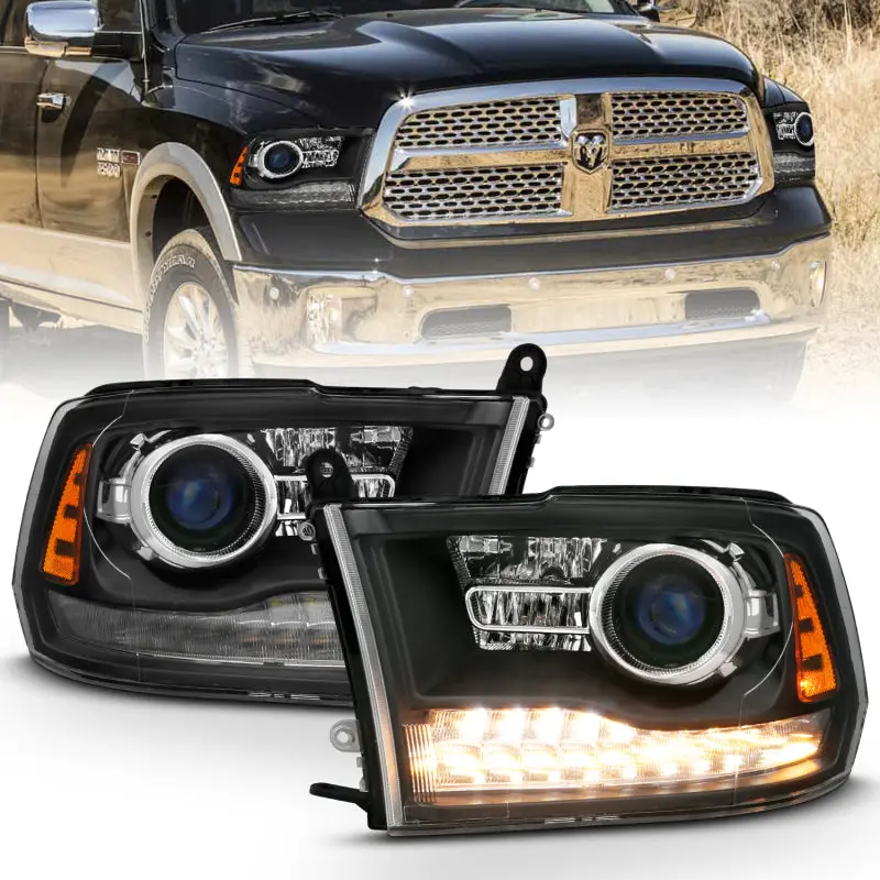 Anzo 111489 Projector Headlights Plank Style Halo W/Switchback Matte Black For 2009-2018 Dodge Ram 1500 1