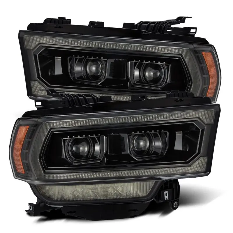 Alpharex 19-21 Ram 2500 Luxx Led Proj Headlights Plank Style Alpha Blk W/Activ Light/Seq Signal/Drl 1