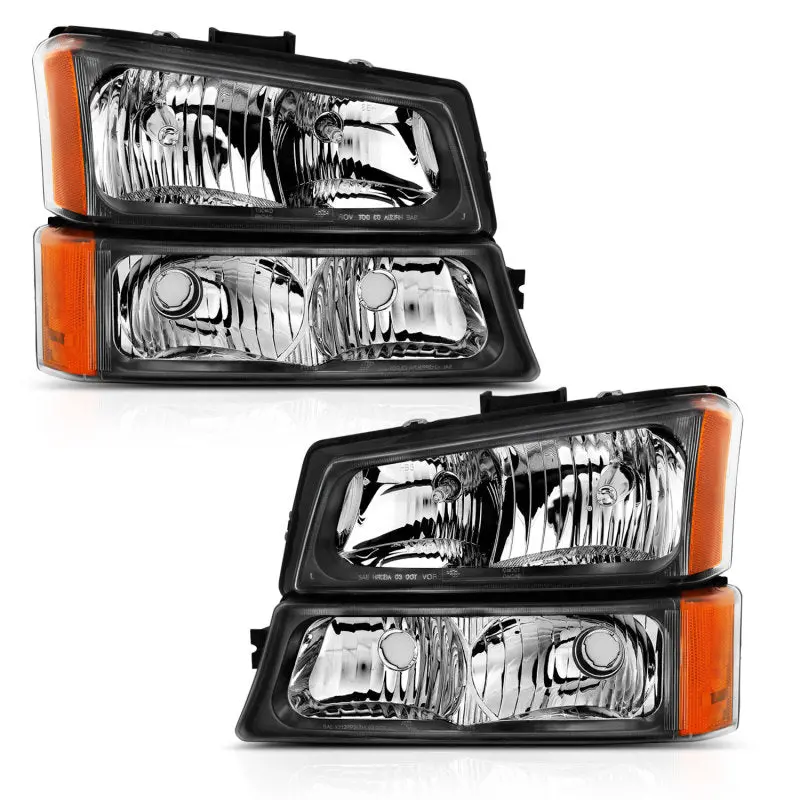 Anzo 111452 Crystal Headlight W/ Signal Light Black Amber (4 Pcs) For 2003-2006 Chevy Silverado 1