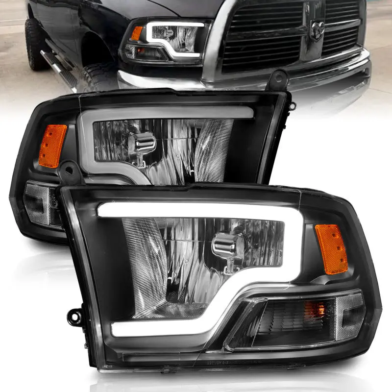 Anzo 111515 Crystal Headlights W/ Light Bar Black Housing For 2009-2018 Dodge Ram 1500 1