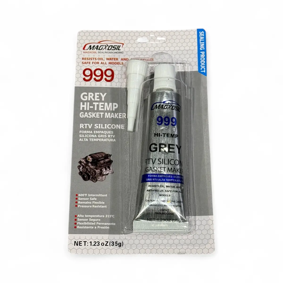 Magxosil 999 Grey Hi-Temp Temperature Gasket Maker Rtv Silicone Sealant - 1.13 Oz 1